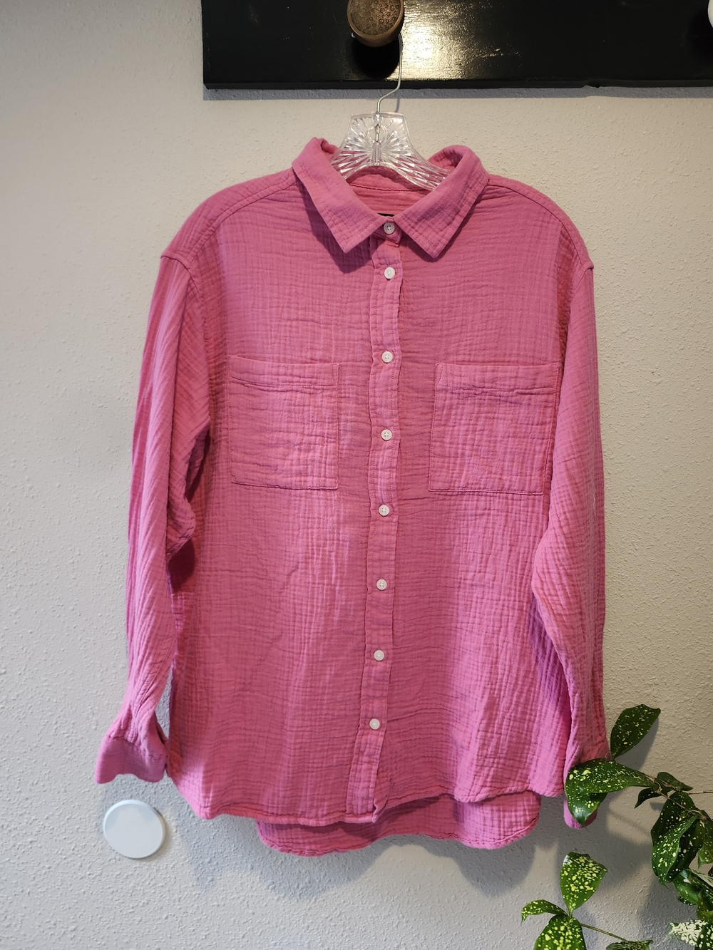 GAP Pink Button-Down Gauze Shirt